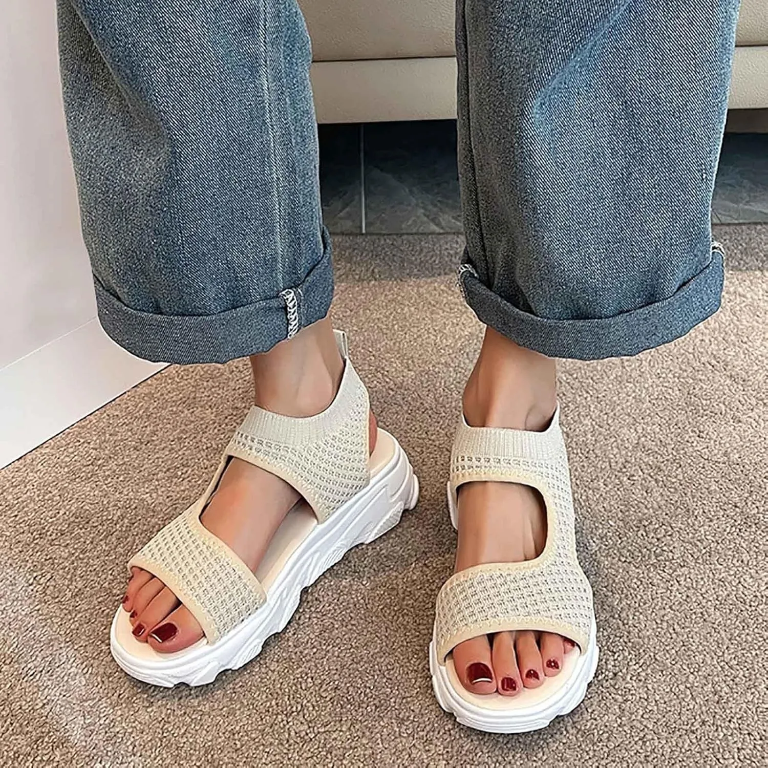 Women Wedge Sandals Comfortable Open-Toe Cork Casual & Dressy Summer Shoes Womens Low Wedges Platform Sandals