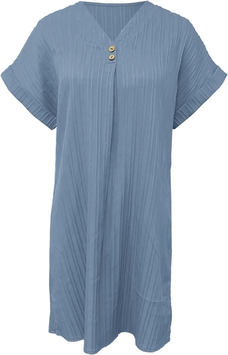 Women's 2025 Summer V Neck Dress Solid Button Down Pullover Short Sleeve Shirts Sundress Beach Travel Vacation Outfits