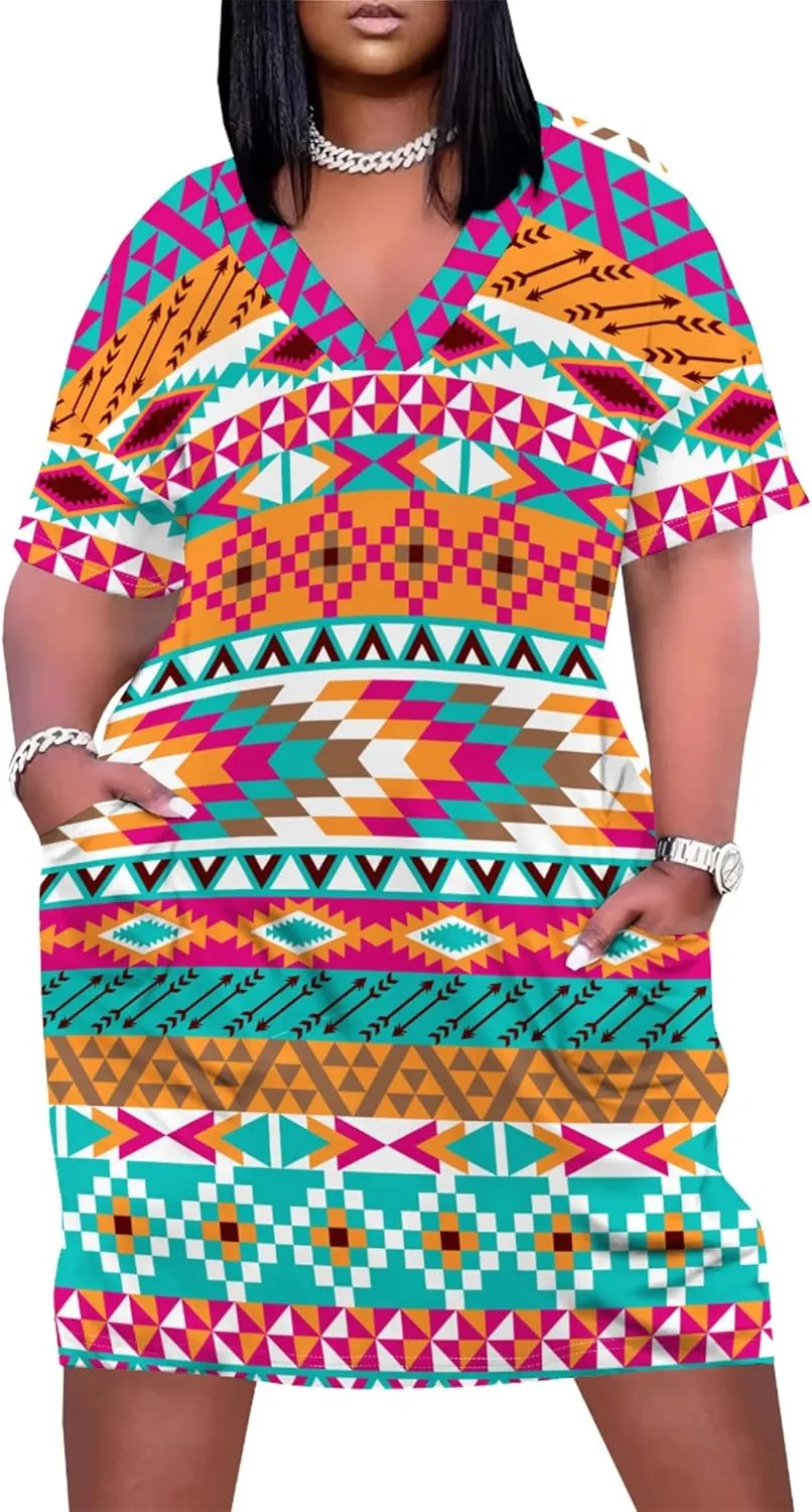 Womens African Dresses Sexy Casual T Shirt Dresses Oversized Baggy Summer Sundress
