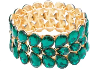 Women's Bridal Wide Stretch Bangles Bracelets Waterdrop Crystal Statement Jewelry for Wedding Evening Party Costume Accessories #1622