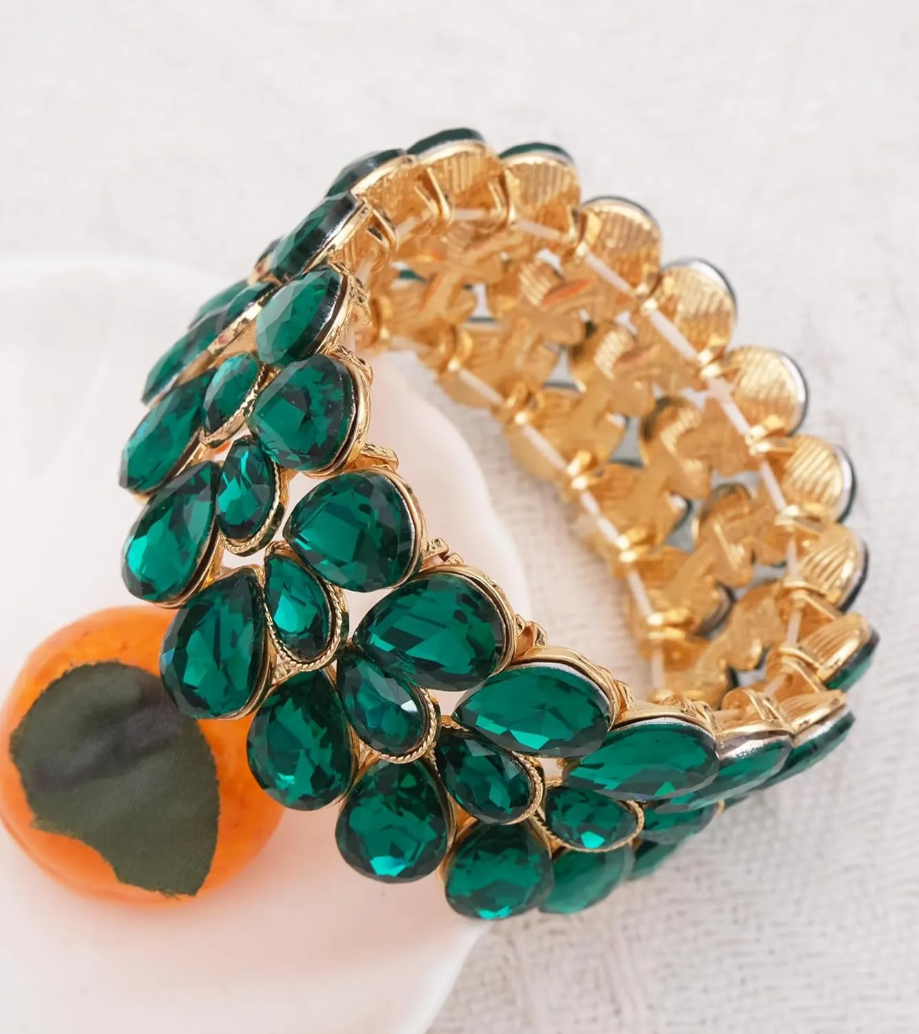 Women's Bridal Wide Stretch Bangles Bracelets Waterdrop Crystal Statement Jewelry for Wedding Evening Party Costume Accessories #1622