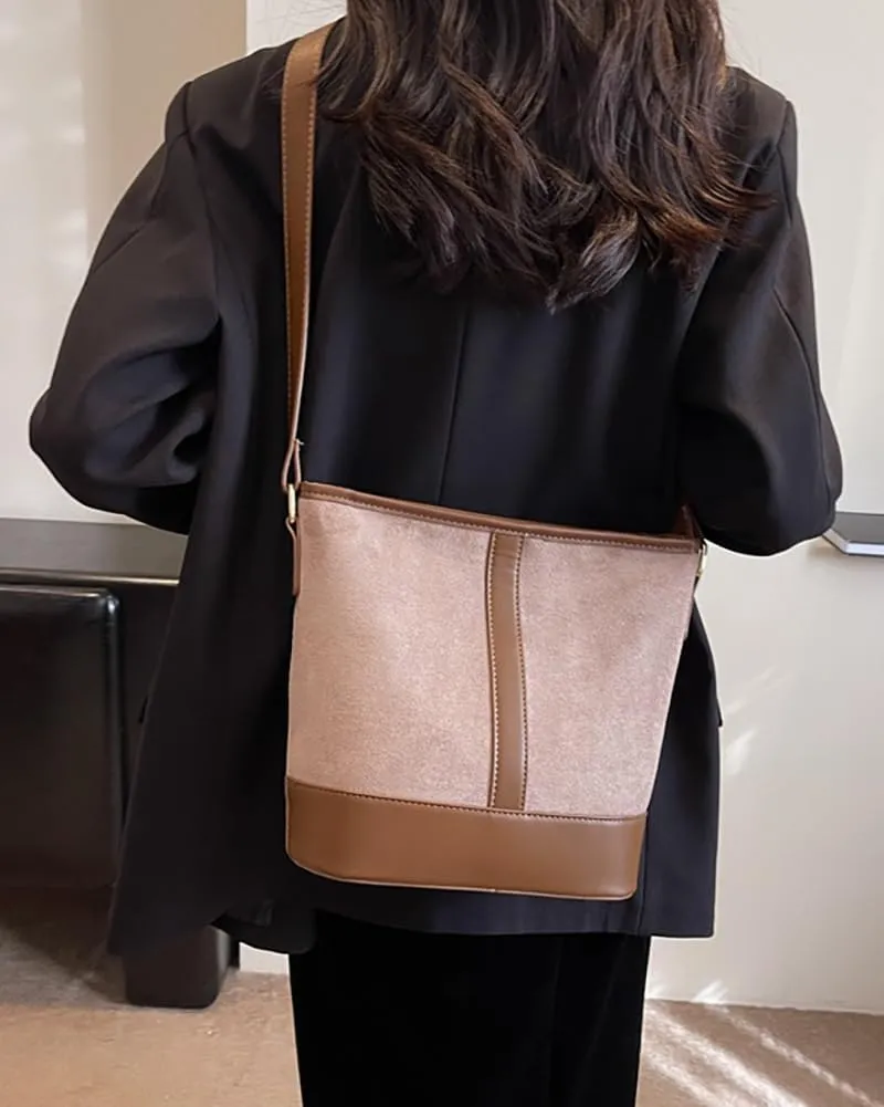 Women's Bucket Tote Bags Large Top Handle Satchel Handbags PU Leather Splicing Suede Shoulder Crossbody Purses