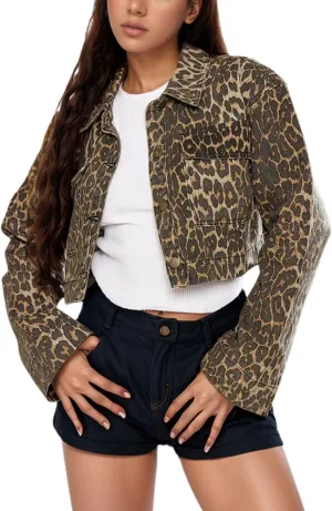 Women's Denim Jackets Cropped Jean Jacket Long Sleeve Casual Button Down Crop Jean Jacket