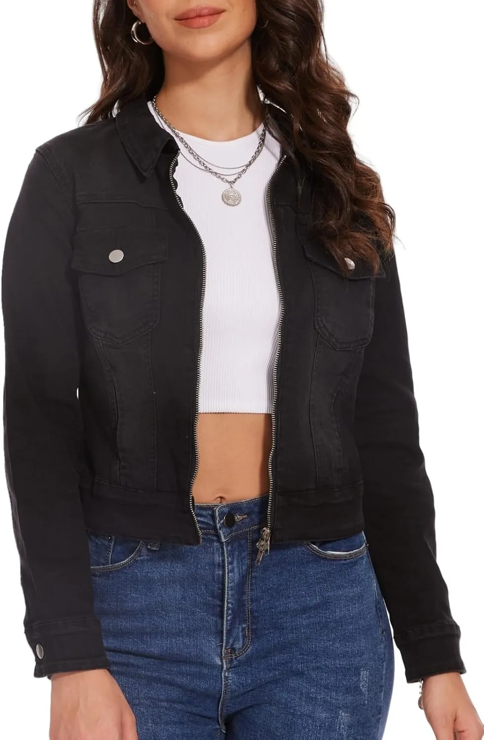 Women's Denim Jackets Zip Up Long Sleeve Basic Trendy Trucker Jackets