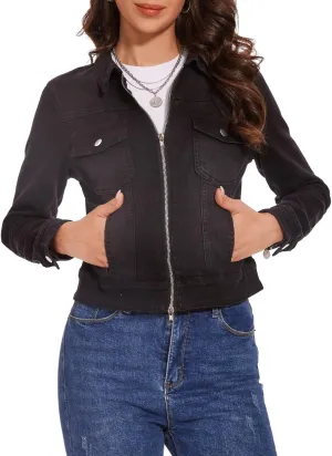 Women's Denim Jackets Zip Up Long Sleeve Basic Trendy Trucker Jackets