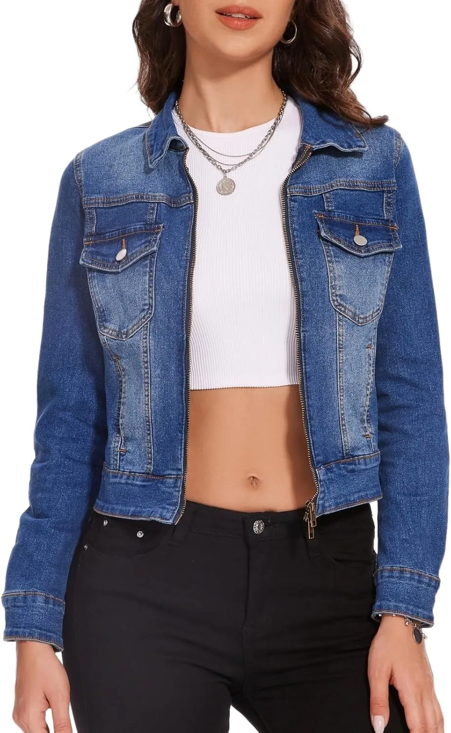 Women's Denim Jackets Zip Up Long Sleeve Basic Trendy Trucker Jackets