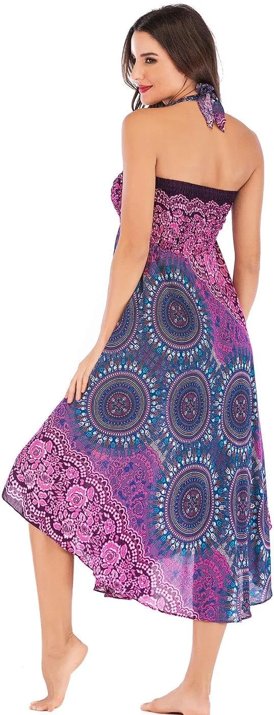 Women's Flowing Bohemian Dress High Waist A-Line Long Skirt Original Two Layer Printed Wrap Around Skirts