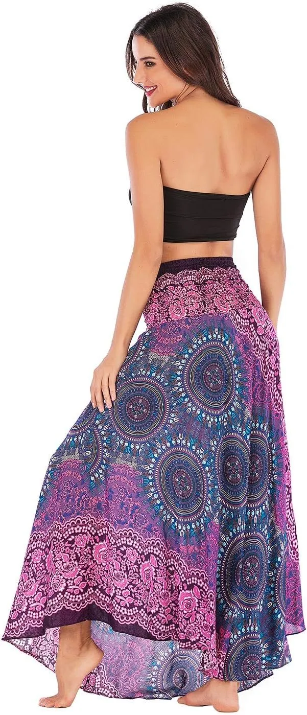 Women's Flowing Bohemian Dress High Waist A-Line Long Skirt Original Two Layer Printed Wrap Around Skirts