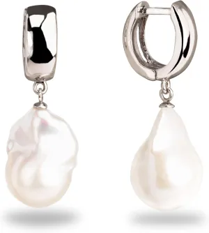 Women's Fresh Water Pearl Earrings with Baroque or Keshi Large XL White Pearls more than 14 mm by SECRET & YOU - Sterling Silver 925 plated in 18k Gold or Rhodium