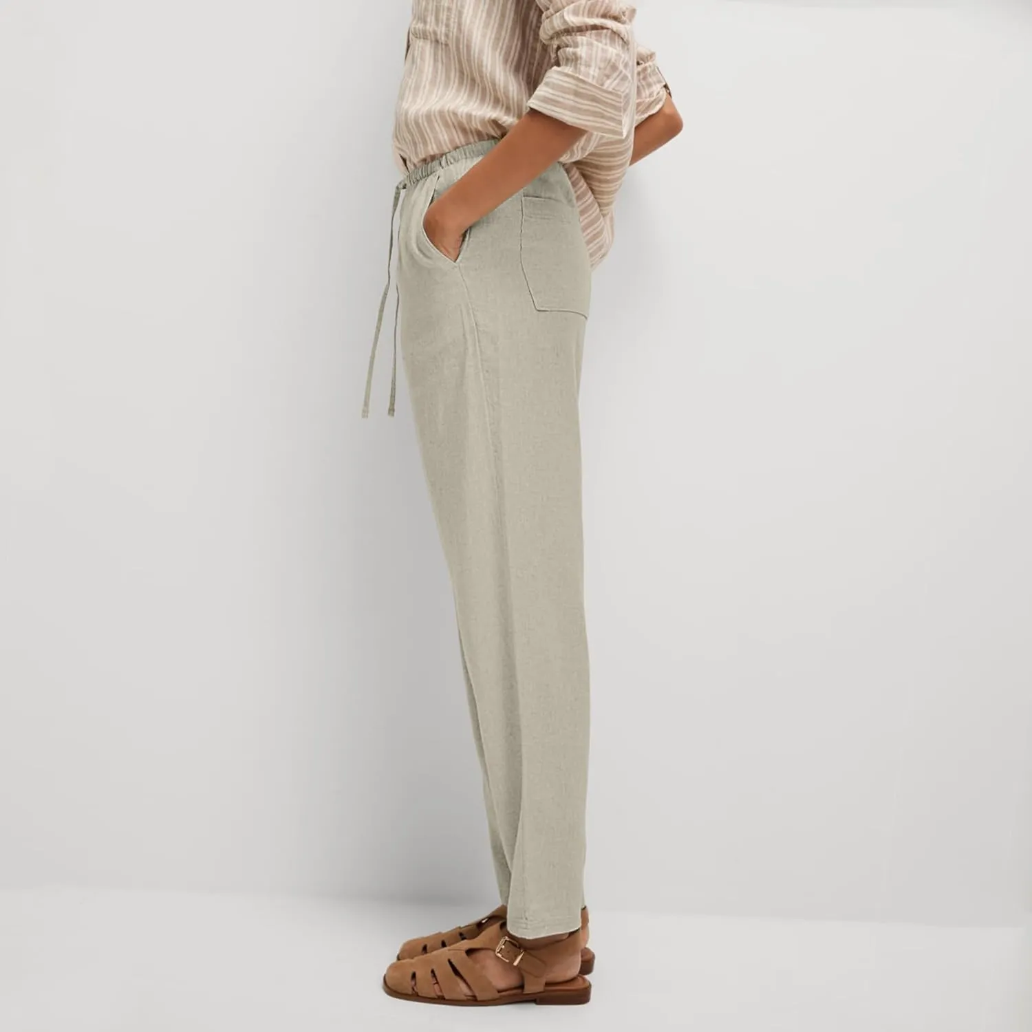 Women's High Waist Ankle Pants, Relaxed Tapered Cropped Trousers with Side Pockets, Fit for Casual Wear