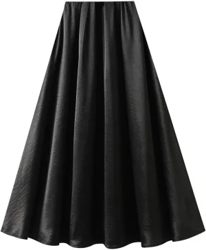 Women's High-Waisted Satin A-Line Pleated Skirt Midi Summer Skirt for Wedding Guest Office Party Casual Outfits