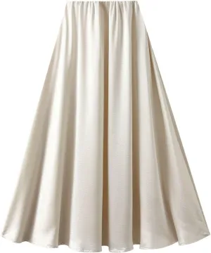 Women's High-Waisted Satin A-Line Pleated Skirt Midi Summer Skirt for Wedding Guest Office Party Casual Outfits