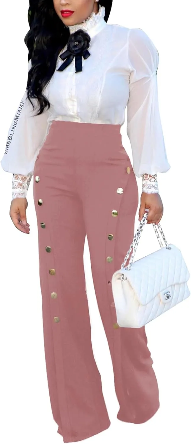 Women's High Waisted Stretchy Bootcut Pull On Dress Pants Casual Work Pants Curves Trousers