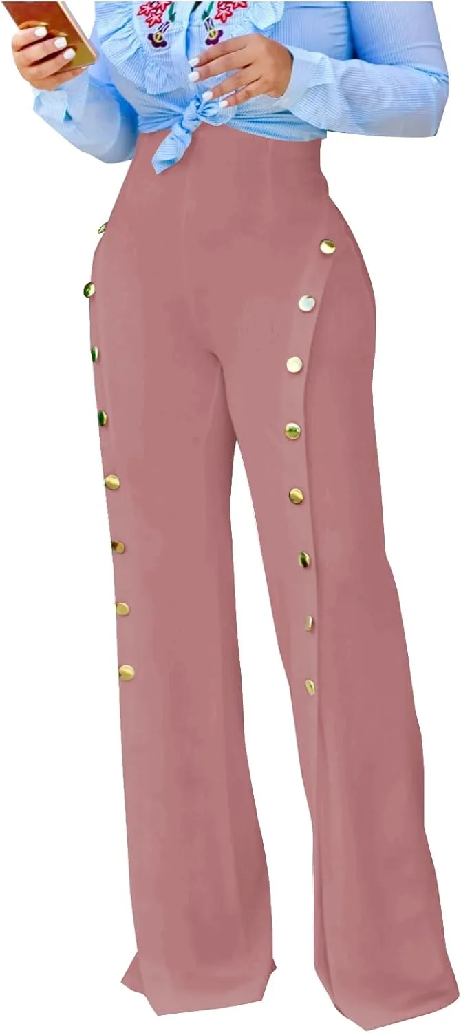 Women's High Waisted Stretchy Bootcut Pull On Dress Pants Casual Work Pants Curves Trousers
