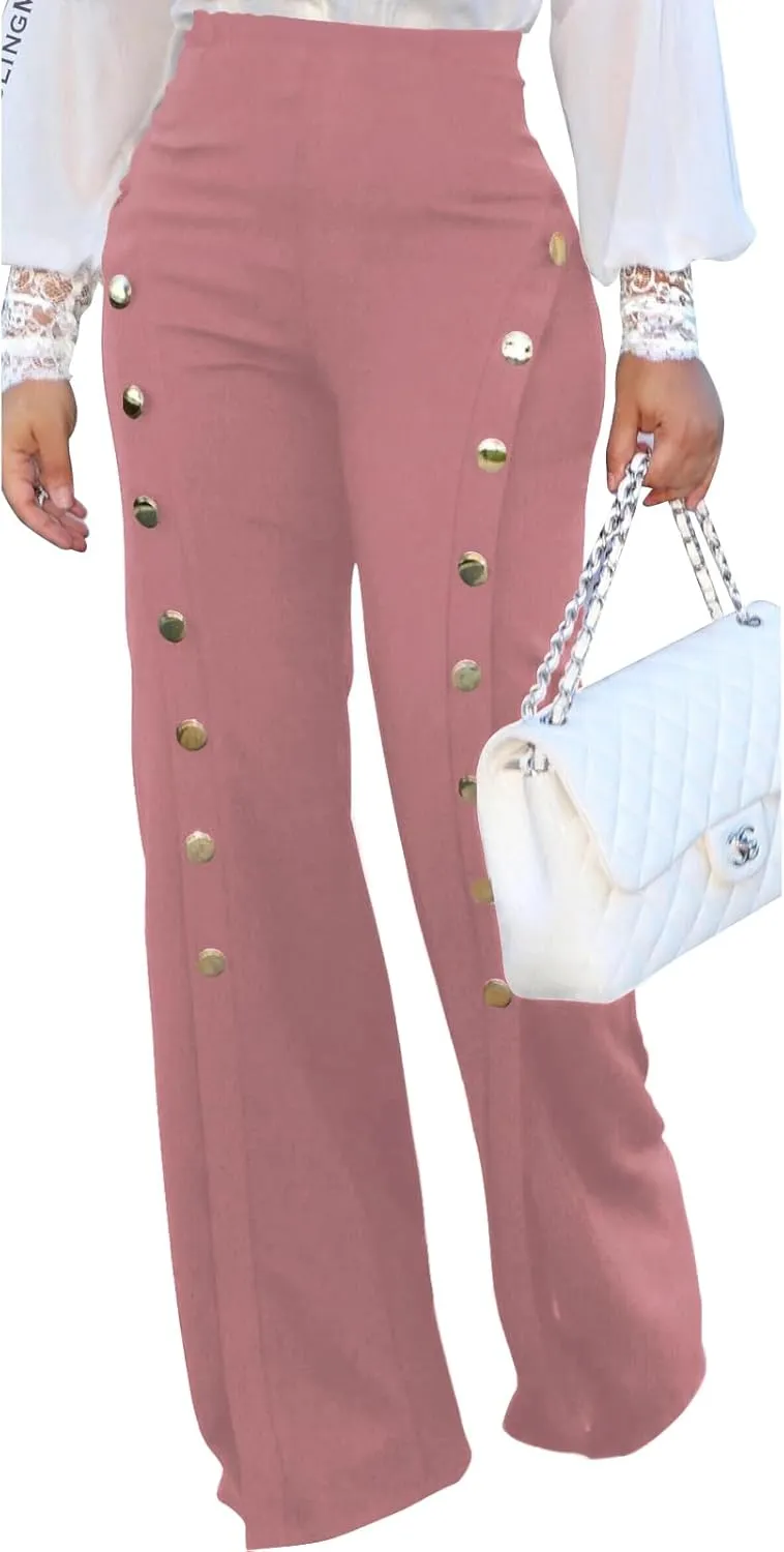 Women's High Waisted Stretchy Bootcut Pull On Dress Pants Casual Work Pants Curves Trousers