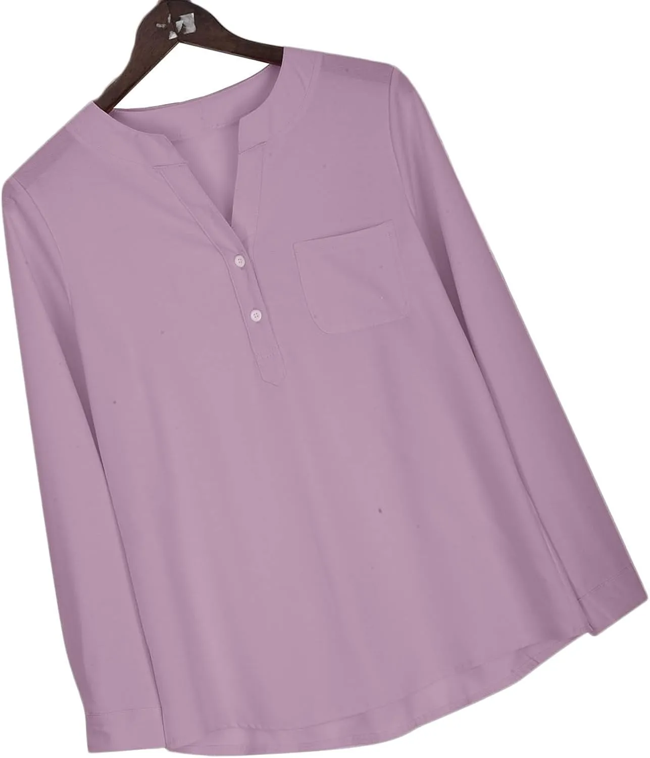 Womens Long Sleeve Button Down Cotton Linen Shirt Blouse Loose Fit Casual V-Neck Tops Breathable Lightweight Shirts