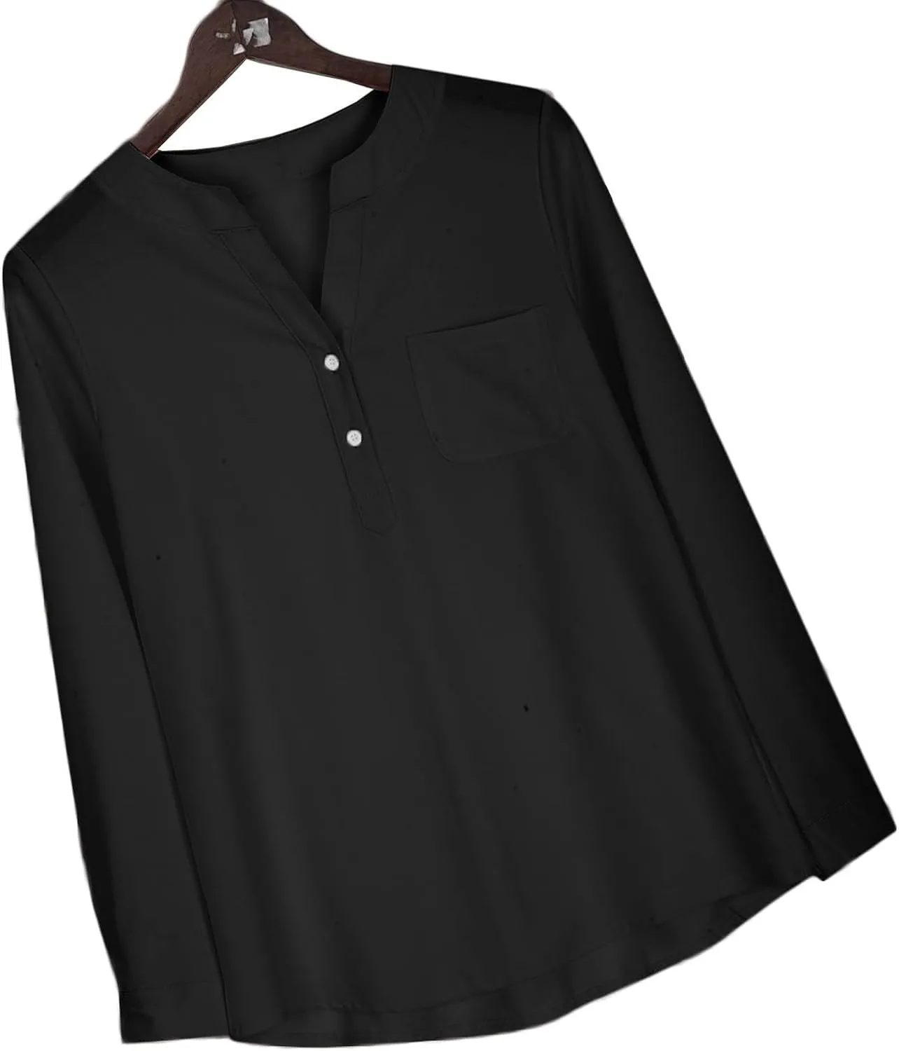 Womens Long Sleeve Button Down Cotton Linen Shirt Blouse Loose Fit Casual V-Neck Tops Breathable Lightweight Shirts