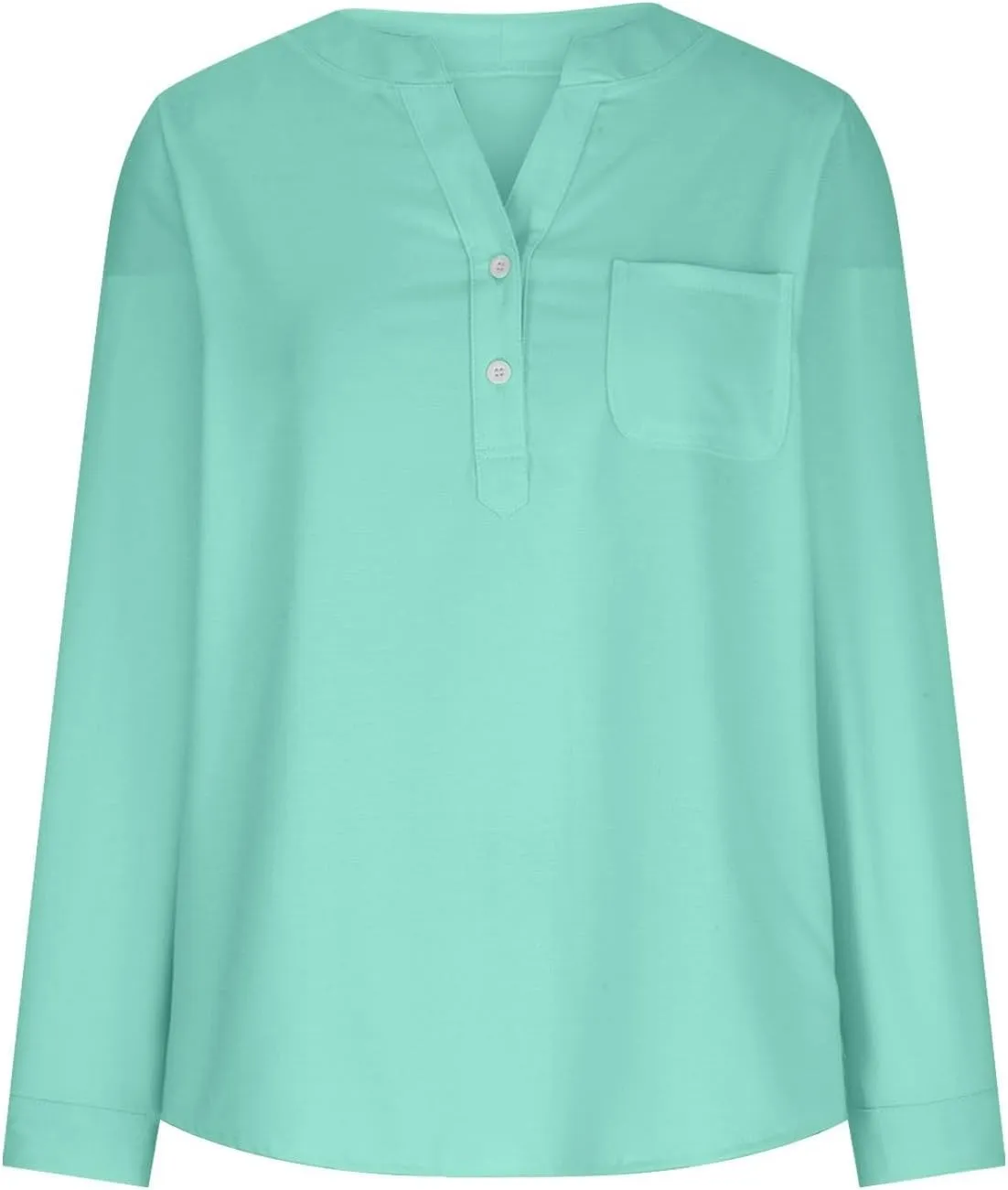 Womens Long Sleeve Button Down Cotton Linen Shirt Blouse Loose Fit Casual V-Neck Tops Breathable Lightweight Shirts