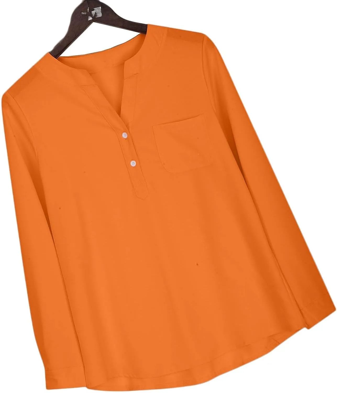 Womens Long Sleeve Button Down Cotton Linen Shirt Blouse Loose Fit Casual V-Neck Tops Breathable Lightweight Shirts