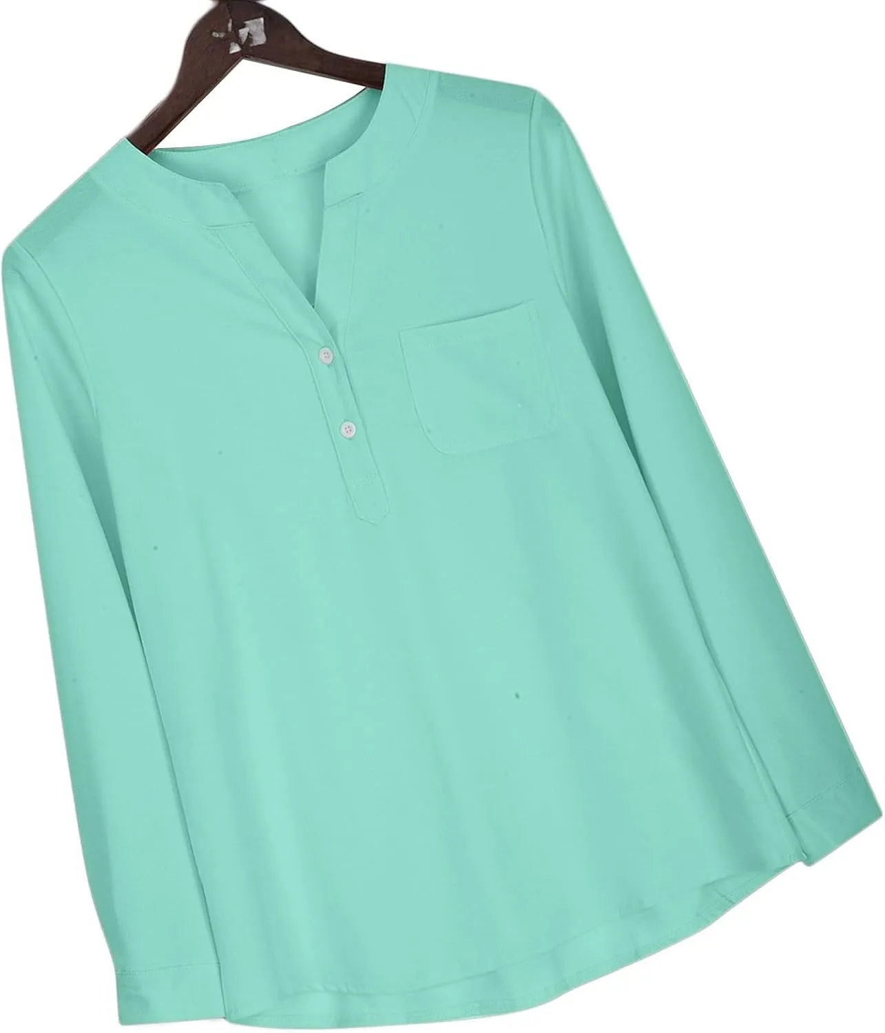 Womens Long Sleeve Button Down Cotton Linen Shirt Blouse Loose Fit Casual V-Neck Tops Breathable Lightweight Shirts