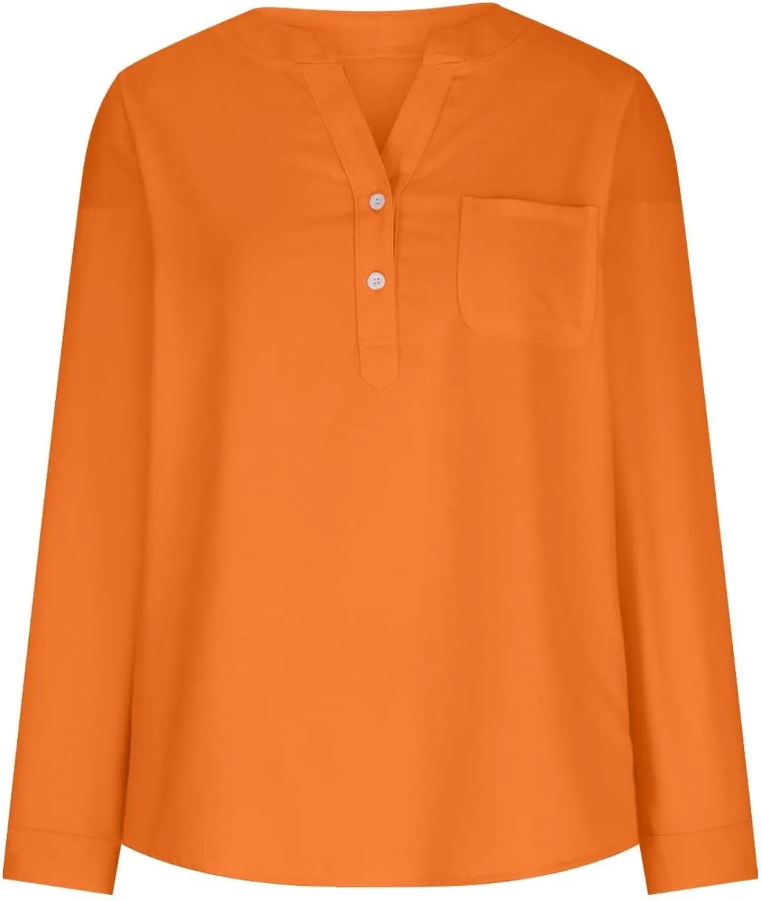Womens Long Sleeve Button Down Cotton Linen Shirt Blouse Loose Fit Casual V-Neck Tops Breathable Lightweight Shirts