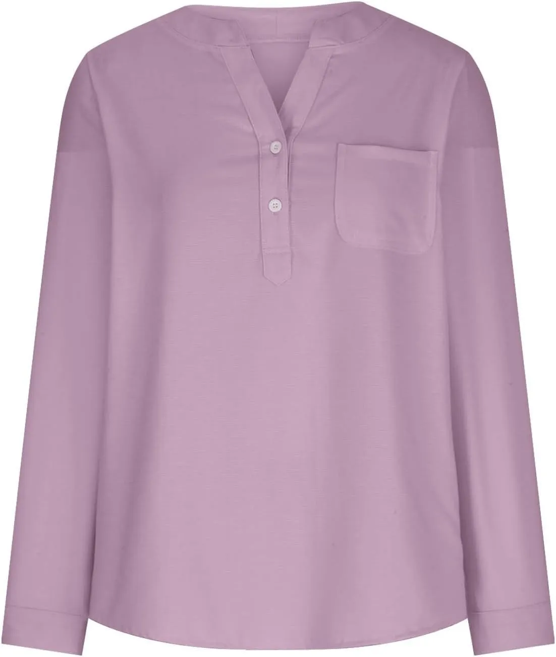 Womens Long Sleeve Button Down Cotton Linen Shirt Blouse Loose Fit Casual V-Neck Tops Breathable Lightweight Shirts
