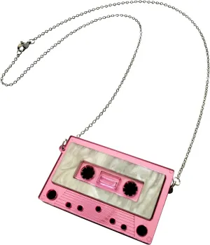 Womens Mens Retro 1980s Music Cassette Music Tape Pendant Vintage Style Costume Novelty Chain Necklace