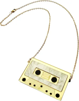 Womens Mens Retro 1980s Music Cassette Music Tape Pendant Vintage Style Costume Novelty Chain Necklace