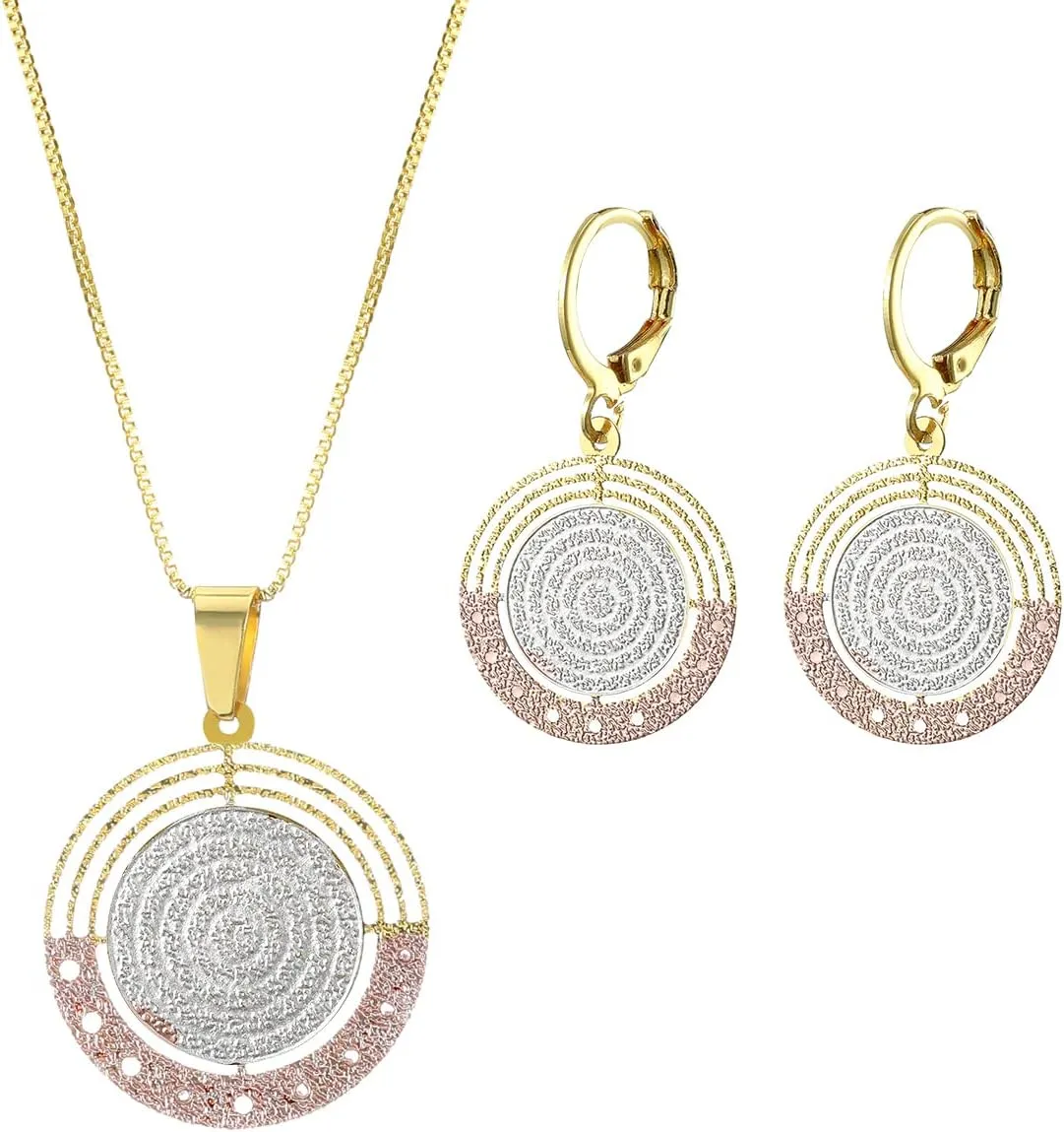 Women's Modern Minimalist Jewelry Set: Round Dangle Earrings & Pendant Necklace, Geometric Drop Earrings, Bohemian Style Colorful Summer Jewelry Gift Party