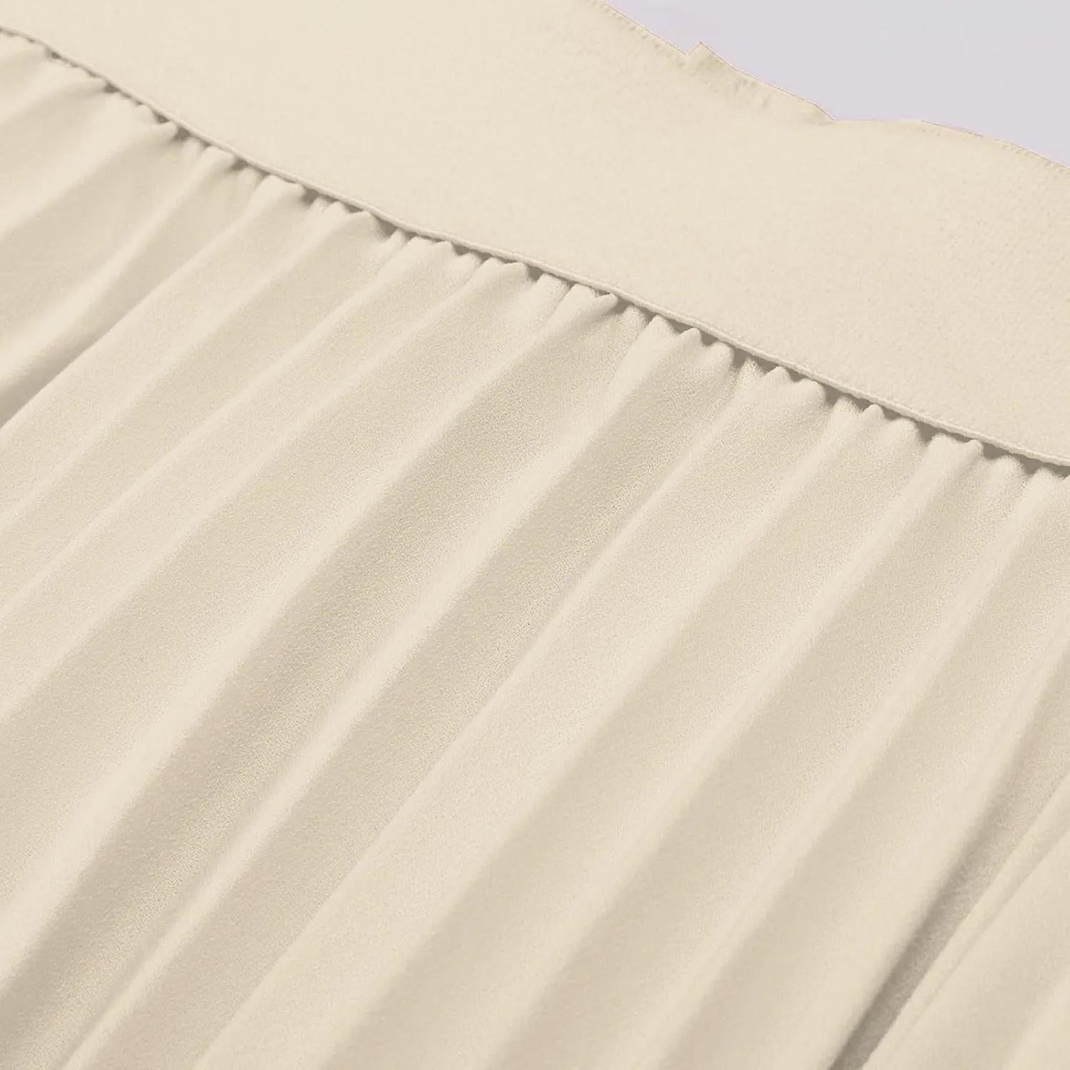 Womens Pleated Skirt Elastic High Waist Midi Skirts A Line Casual Flowy Skirts Knee Length Skirt Vacation Clothing