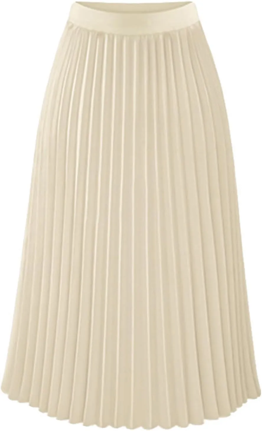 Womens Pleated Skirt Elastic High Waist Midi Skirts A Line Casual Flowy Skirts Knee Length Skirt Vacation Clothing