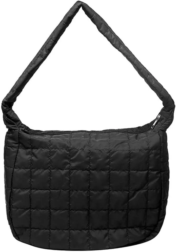 Women's Quilted Shoulder Bag Padded Tote Bag Large Capacity Hobo Purse Lightweight Nylon Padding Handbag