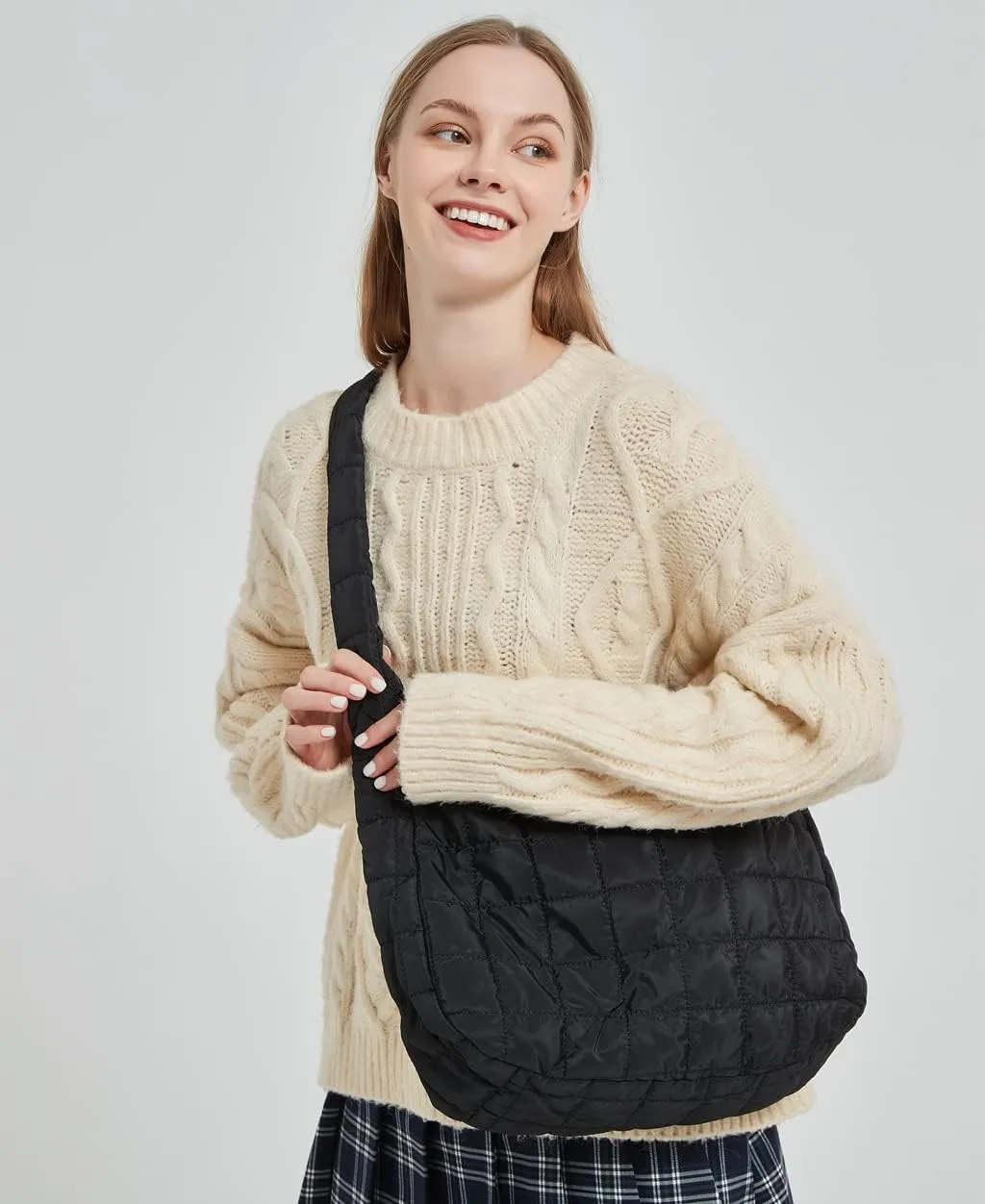 Women's Quilted Shoulder Bag Padded Tote Bag Large Capacity Hobo Purse Lightweight Nylon Padding Handbag