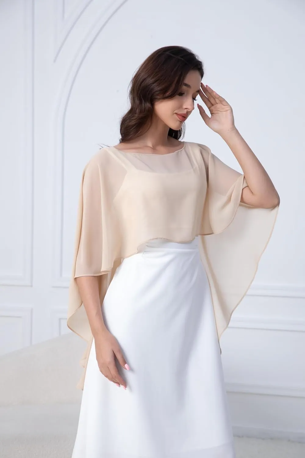 Women's Soft Chiffon Shawl Wraps Shrug for Evening Dress Wedding Cape Cover Up 1920s Shawl