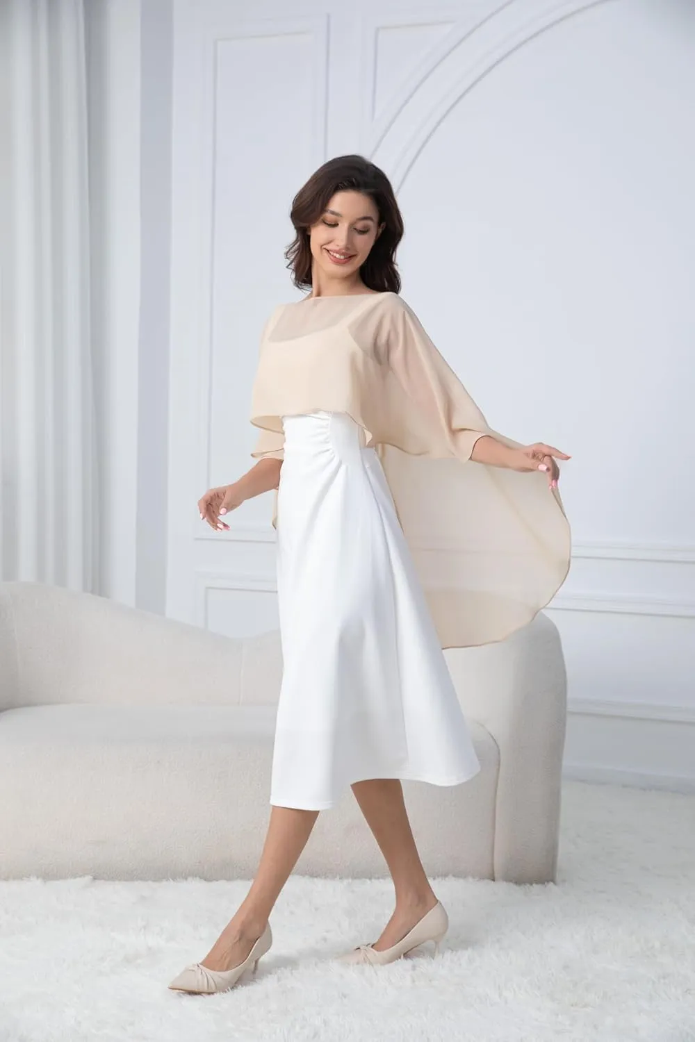Women's Soft Chiffon Shawl Wraps Shrug for Evening Dress Wedding Cape Cover Up 1920s Shawl