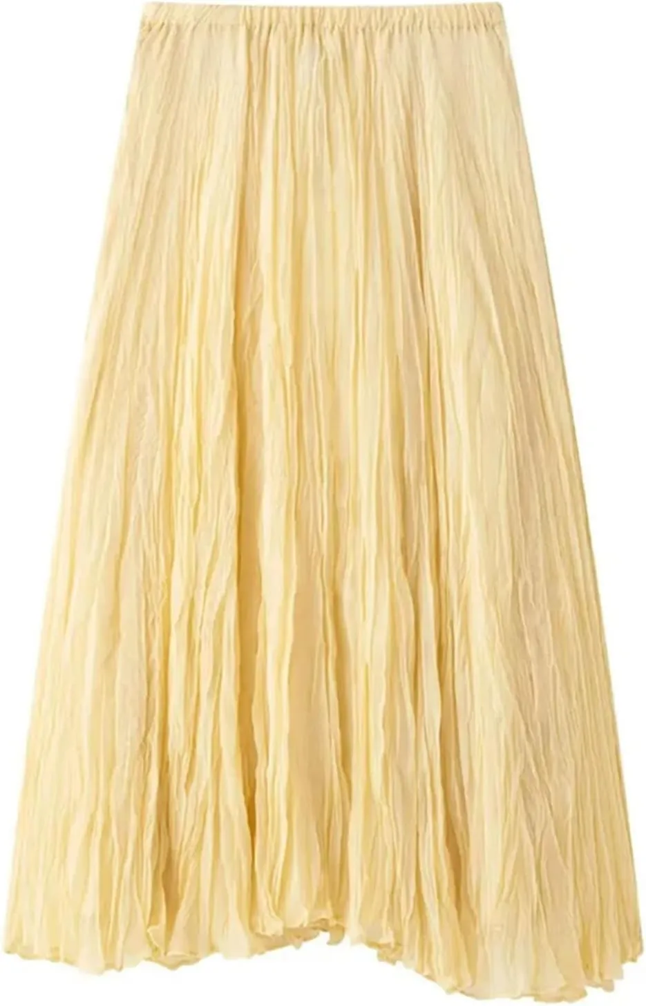 Women's Summer Chiffon Pleated Long Skirt 2025 Ruffled Mid Waist Elegant High Street Maxi Skirts