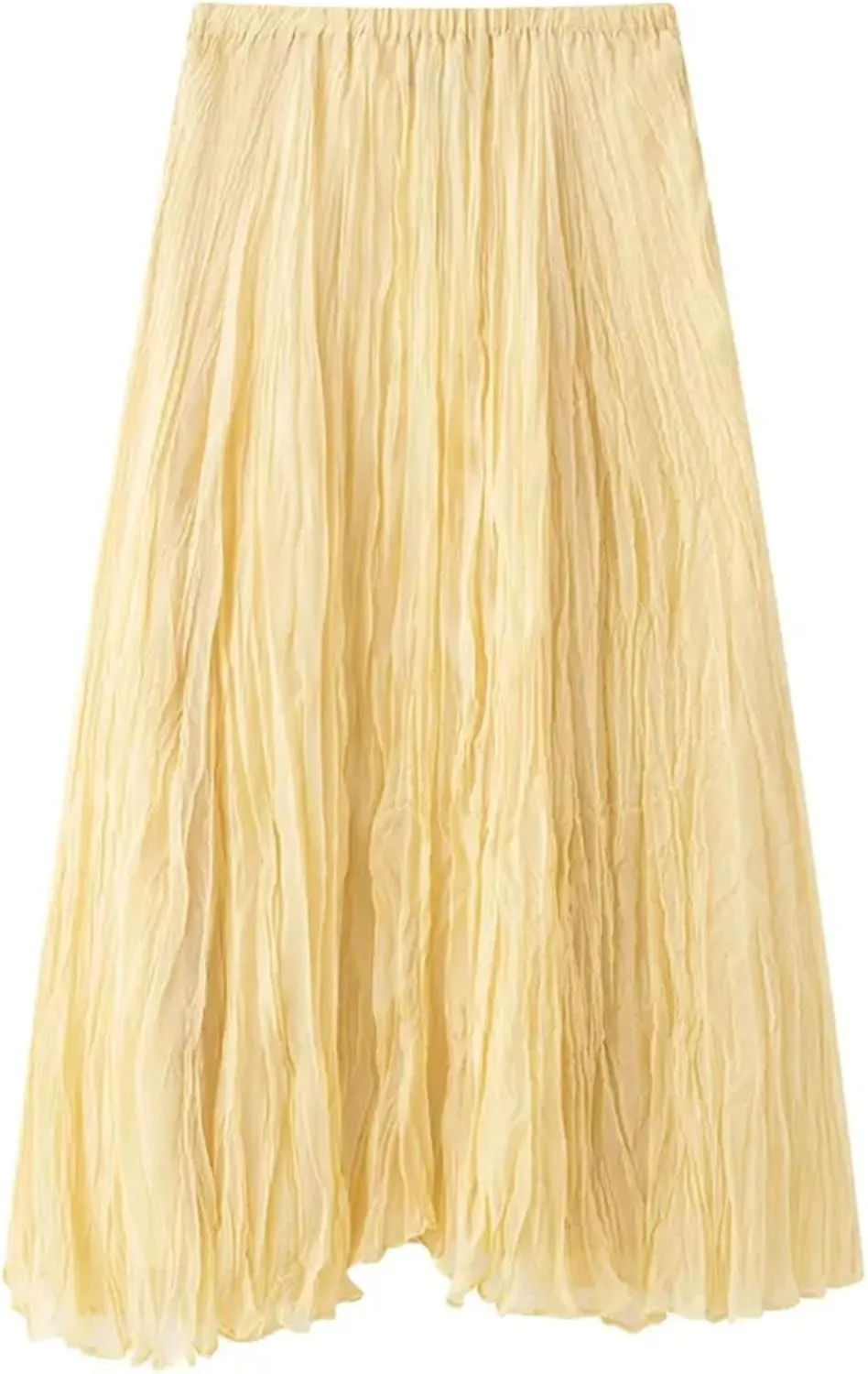 Women's Summer Chiffon Pleated Long Skirt 2025 Ruffled Mid Waist Elegant High Street Maxi Skirts