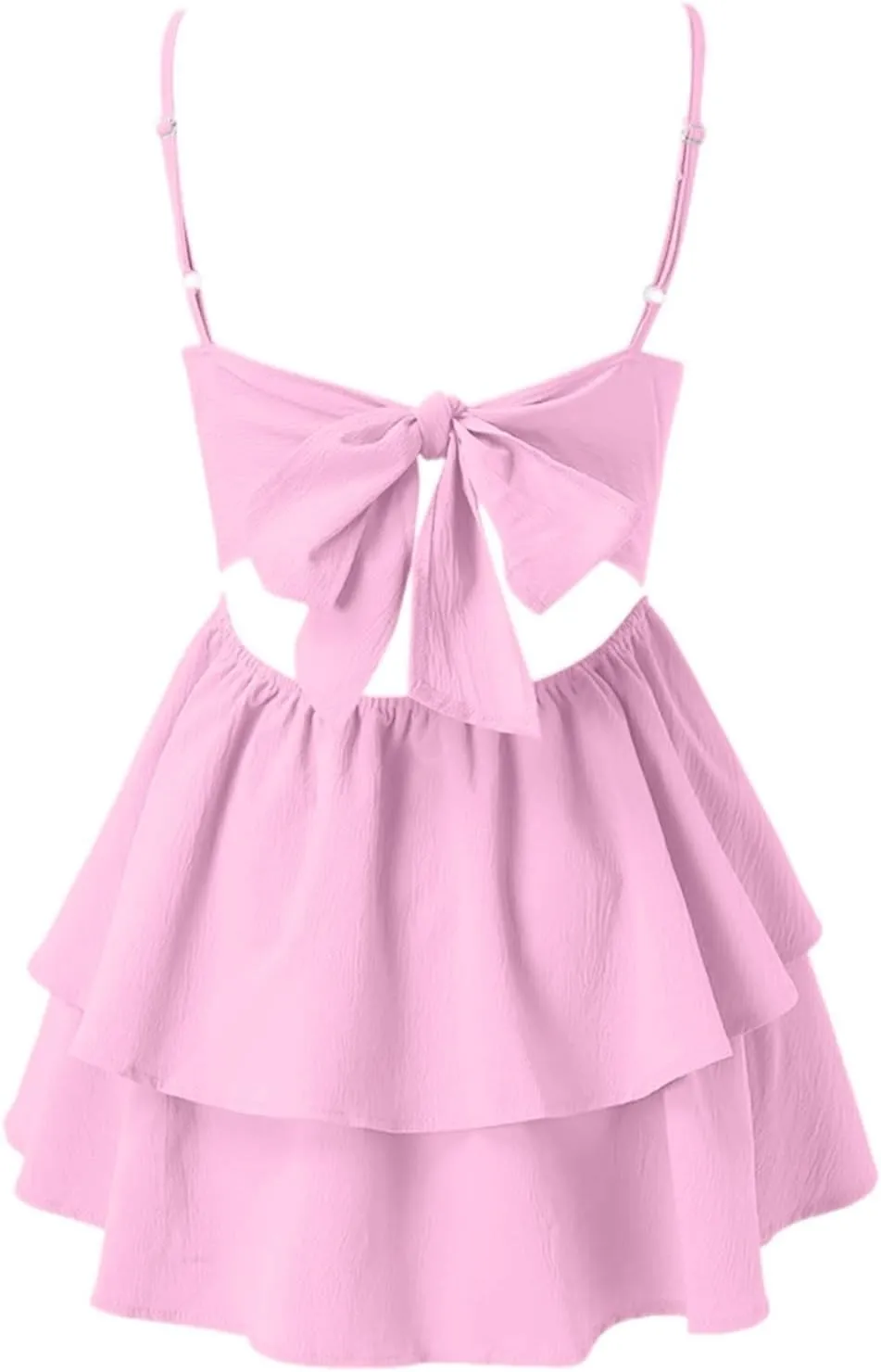 Womens Summer Dress Beach Casual Loose Tshirt Square Neck Strap Mini Dresses Back Bowknot Sun Dresses for Women