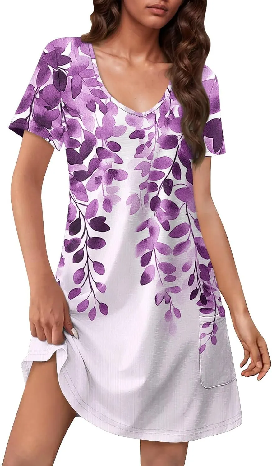 Womens Summer Dresses Short Sleeve V Neck Trendy Casual Boho T Shirt Dress for Women with Pockets