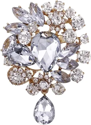 Womens Vintage Fashion Brooch Crystal Antiqued Gold Tone Bridal Big Teardrop Bouquet Style For Party Wedding Jewelry