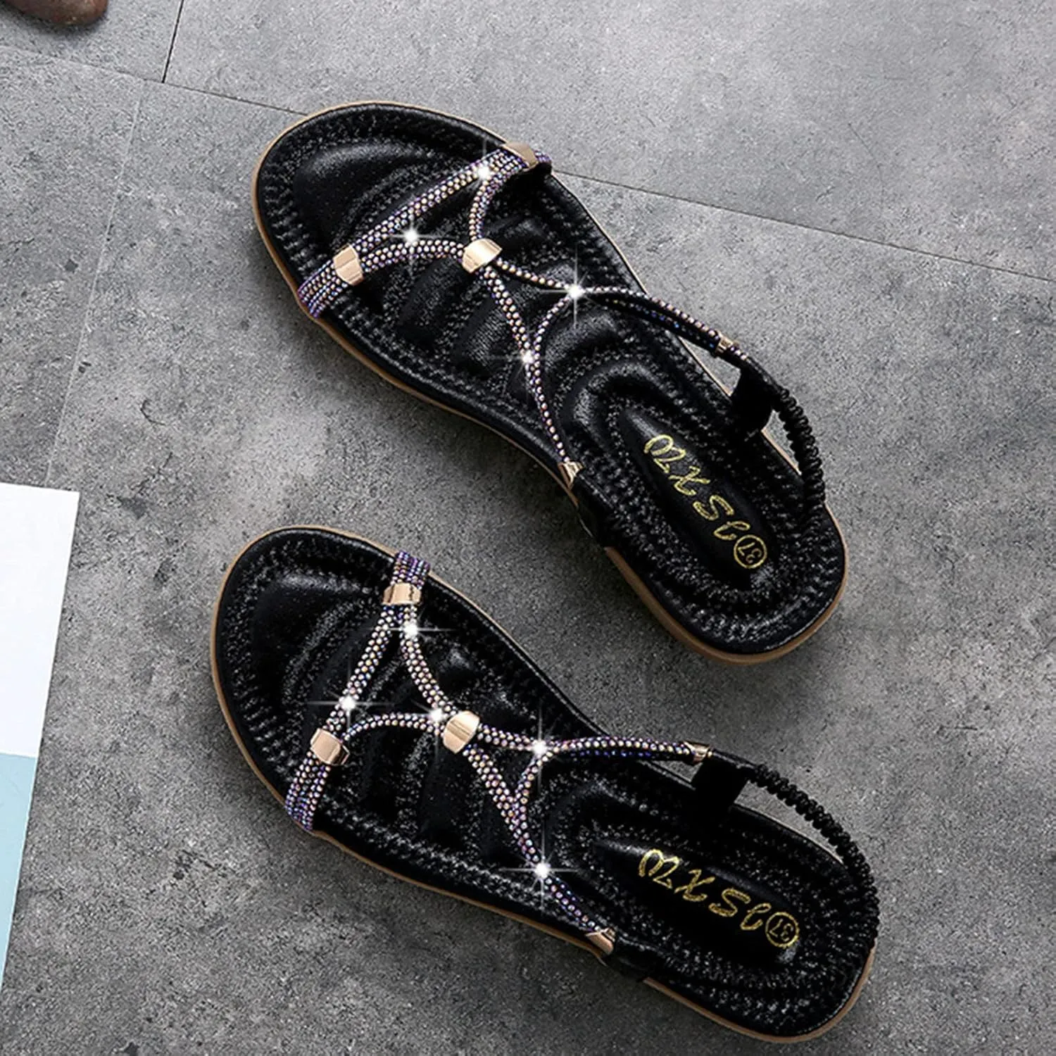Women's Wedge Sandals Open Toe Elastic Ankle Strap Boho Sandals Slingback Arch Support Comfortable Sandals Beach Shoes