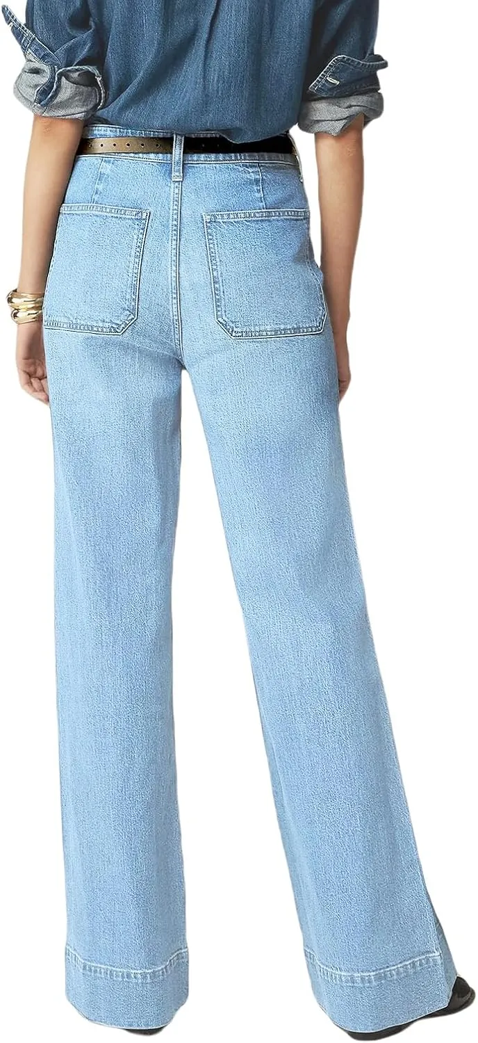 Womens Wide Leg Jeans High Waisted Casual Baggy Jean for Women Stretch Denim Pants with Pockets