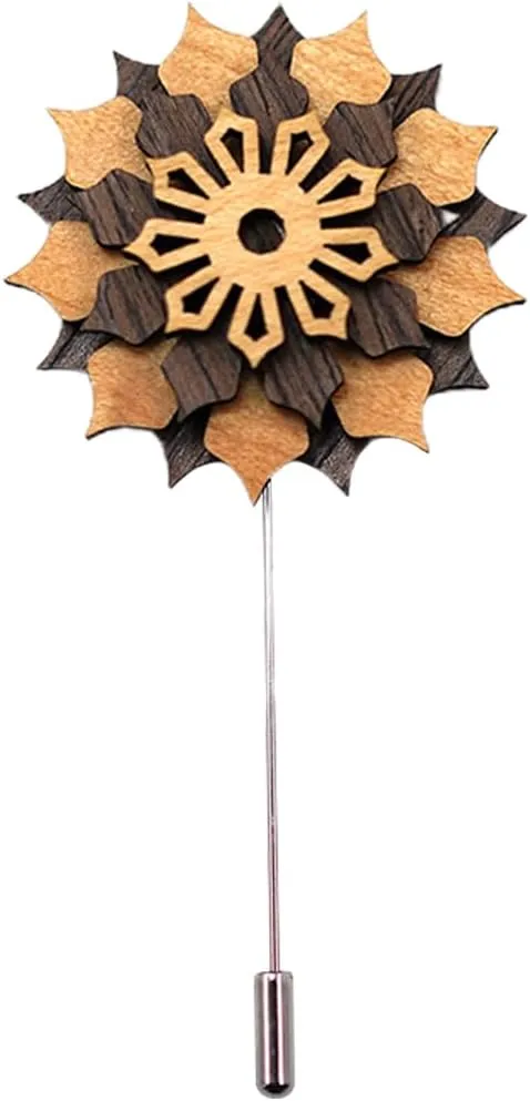 Wood Lapel Flower Wooden Boutonniere Brooch Floral Lapel Pin Handmade Jewelry for Wedding Corsage Suit Accessories