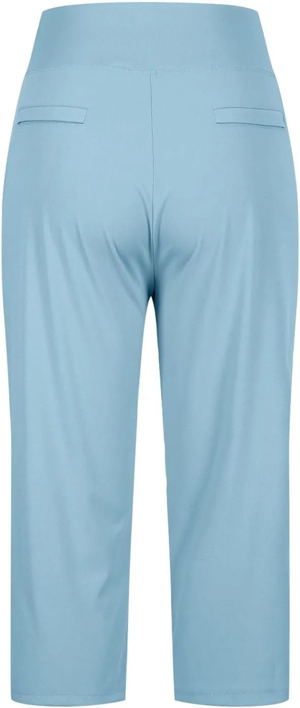 Work Pants Women Elastic Waist Summer Pants for Women with Pockets Button Casual Straight Leg Pull On Capri Trousers