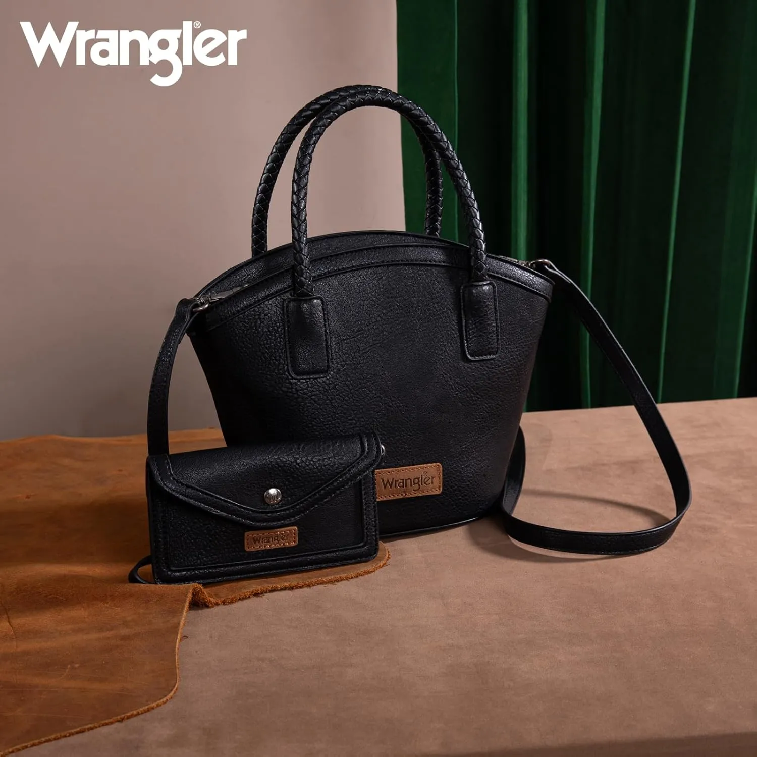 x Wrangler Small Tote Bag for Women Distressed Shoulder Purse Woven Handle Tote Handbag with Small Clutch Wallet