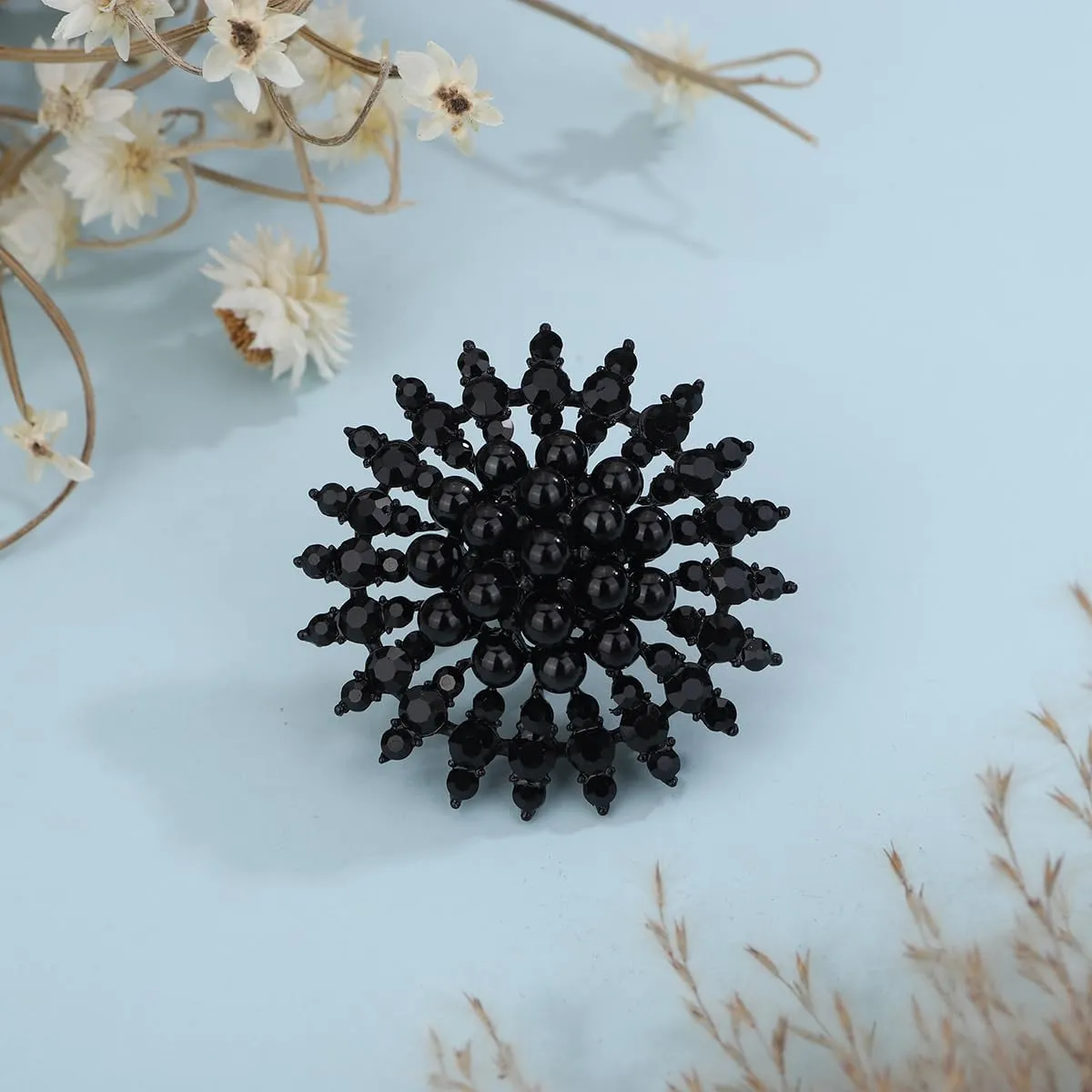 Xerling Elegant Floral Pearl Statement Big Cocktail Rings for Women Boho Rings Aesthetic Rhinestone Finger Rings for Teens Party Prom