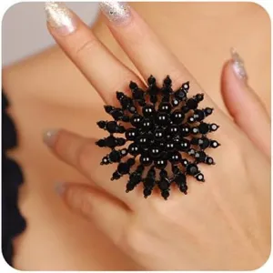 Xerling Elegant Floral Pearl Statement Big Cocktail Rings for Women Boho Rings Aesthetic Rhinestone Finger Rings for Teens Party Prom