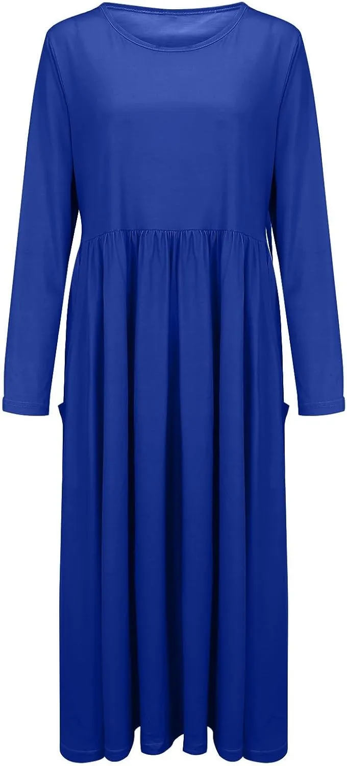 XOWRTE 3/4 Sleeve Tshirt Dress for Women 2024 Casual Plus Size Fall Midi Dress Boho Loose Flowy Long Dresses with Pockets