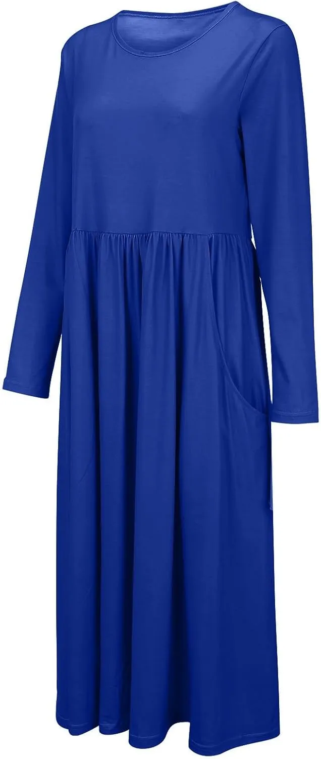 XOWRTE 3/4 Sleeve Tshirt Dress for Women 2024 Casual Plus Size Fall Midi Dress Boho Loose Flowy Long Dresses with Pockets