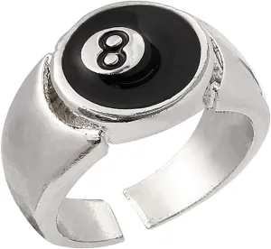 Y2K Style 8 Ball Chunky Ring for Men - Adjustable Statement Billiard Style Ring, Black Number 8 Ball Open Ring for Billiards Lover